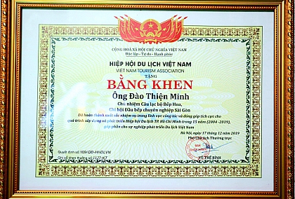 Bằng Khen Của HIỆP HỘI DU LỊCH VIỆT NAM khen tặng ông ĐÀO THIỆN MINH 17 / 2 / 2019